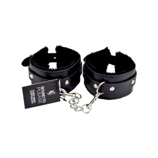 Bound to Please Furry Plush Wrist Cuffs Black - Image 4