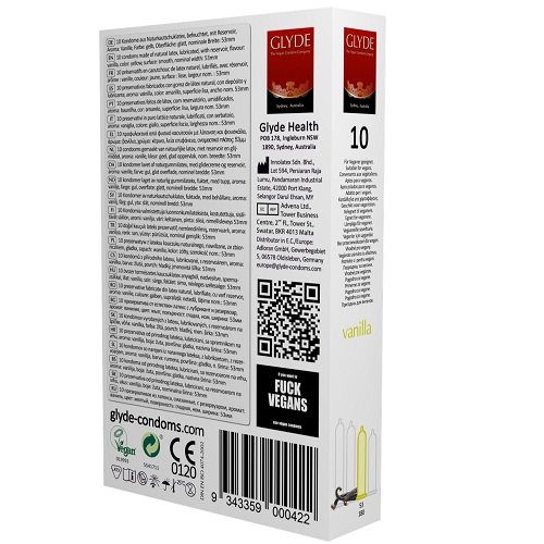 Glyde Ultra Vanilla Flavour Vegan Condoms 10 Pack - Image 2