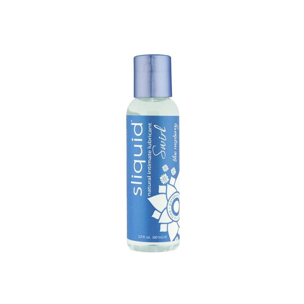 Sliquid Naturals Swirl Blue Raspberry lubricant 59ml bottle with blue label and floral design