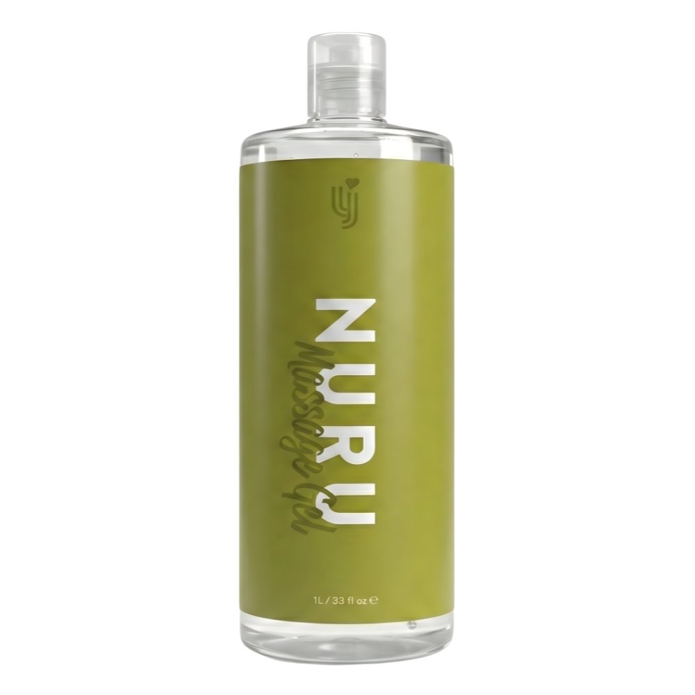 Loving Joy Nuru Massage Gel 1L bottle with green label and clear cap, suitable for massage use