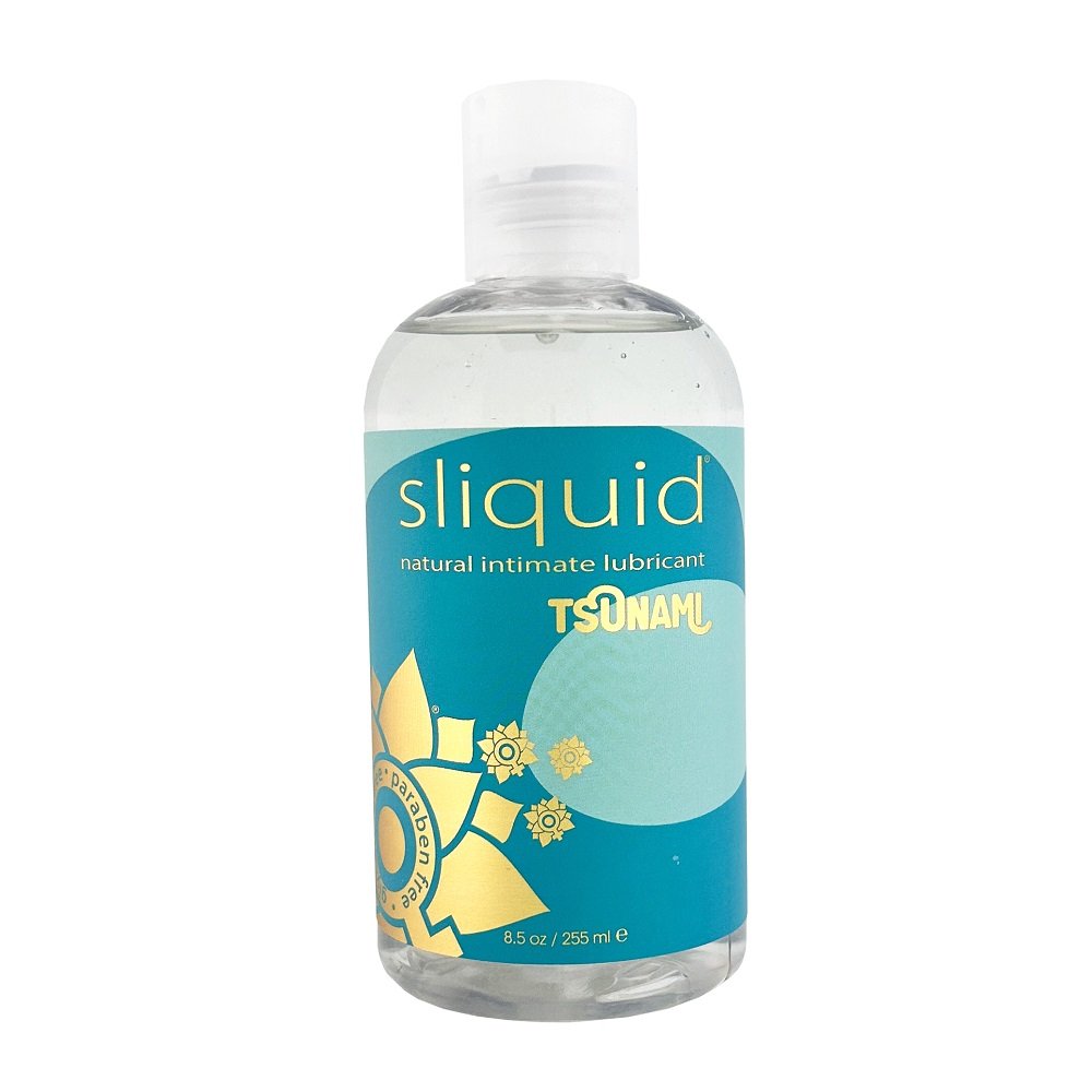 Sliquid Naturals Tsunami Ultra Thick Gel 255ml bottle with blue and yellow label for lubricants