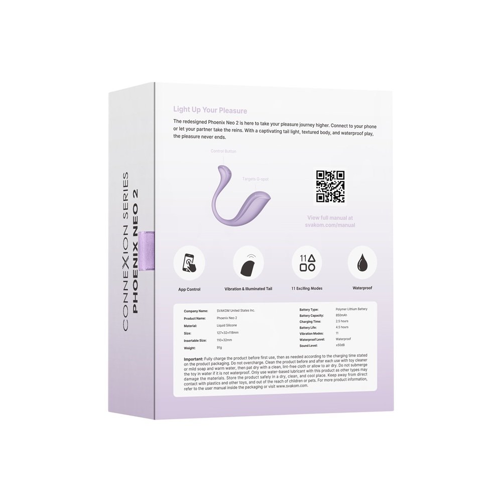 Svakom Phoenix Neo 2 Interactive App Controlled Vibrator Lilac - Image 9