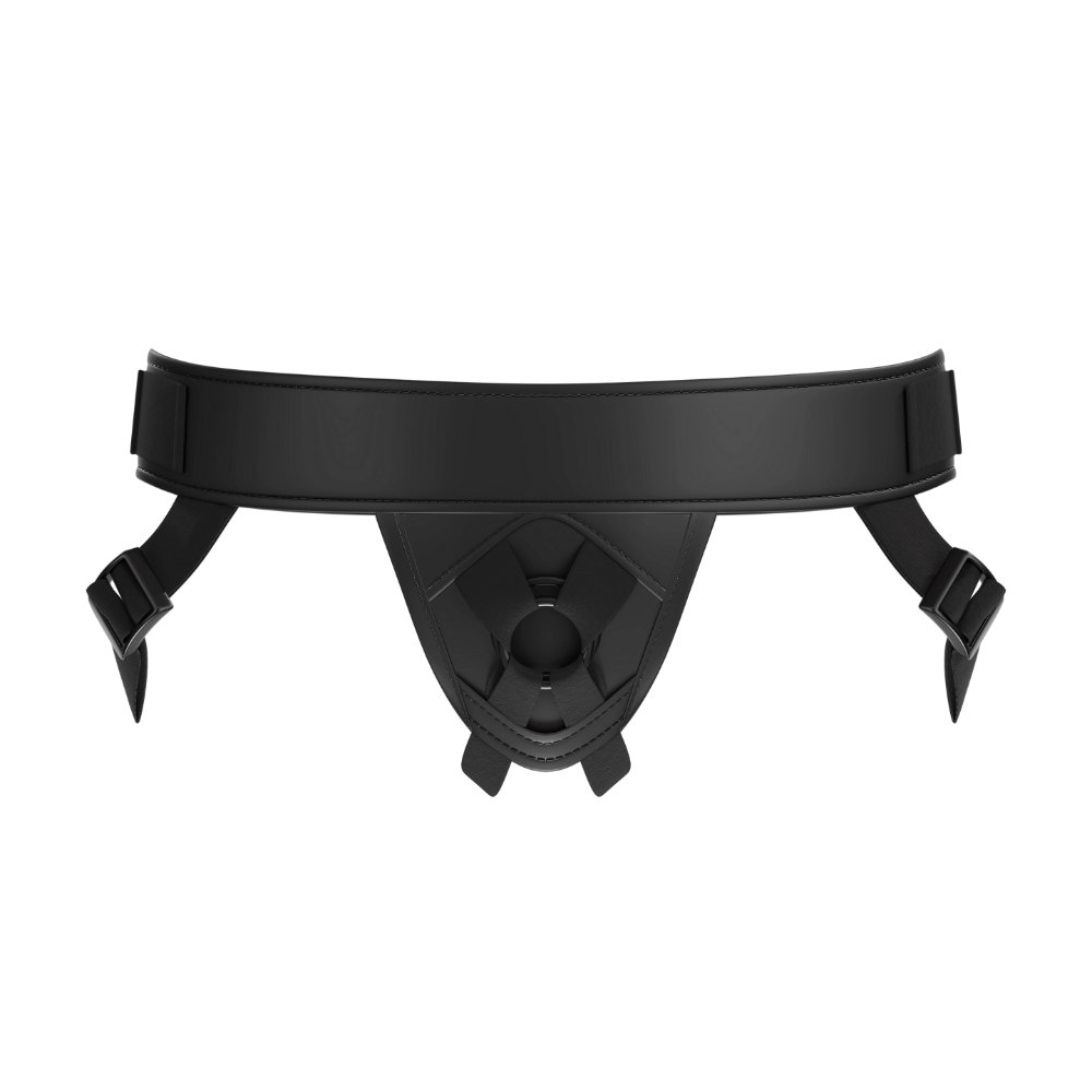 MINA Eclipse strap-on harness with adjustable black waistband and front O-ring for attachments
