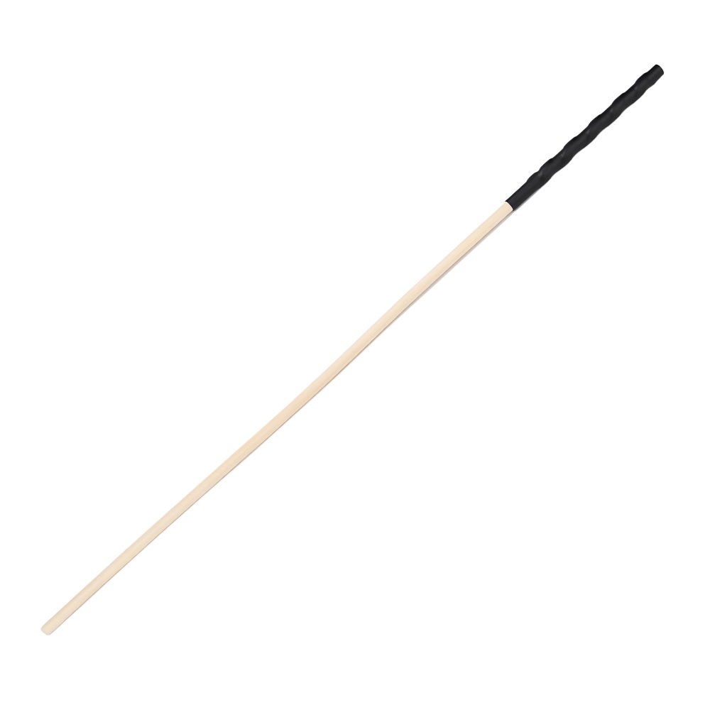 Bound to Please spanking cane with straight light-colored shaft and dark handle, isolated on white background