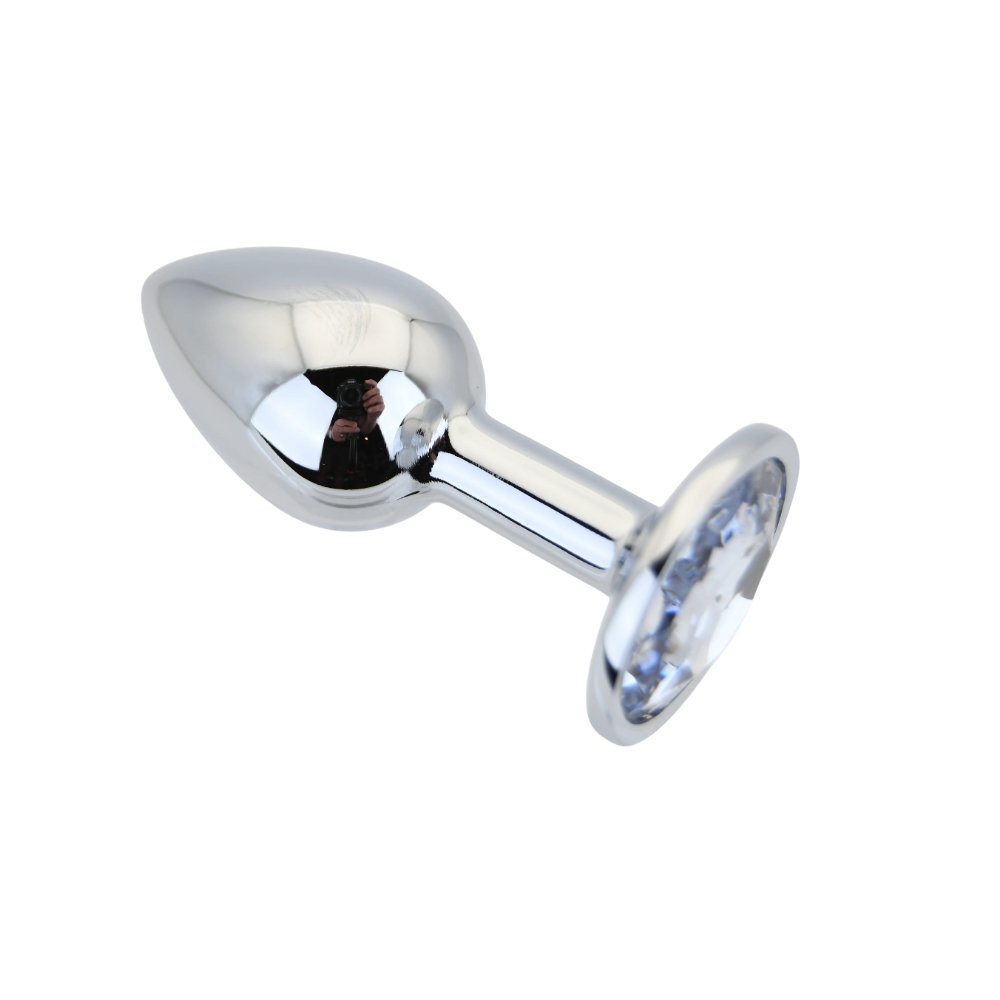 Toosh Silver Metal Butt Plug Small Clear Stone - Image 5