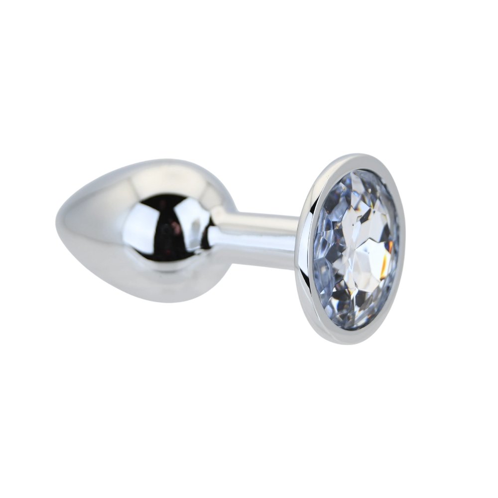 Toosh Silver Metal Butt Plug Small Clear Stone - Image 4