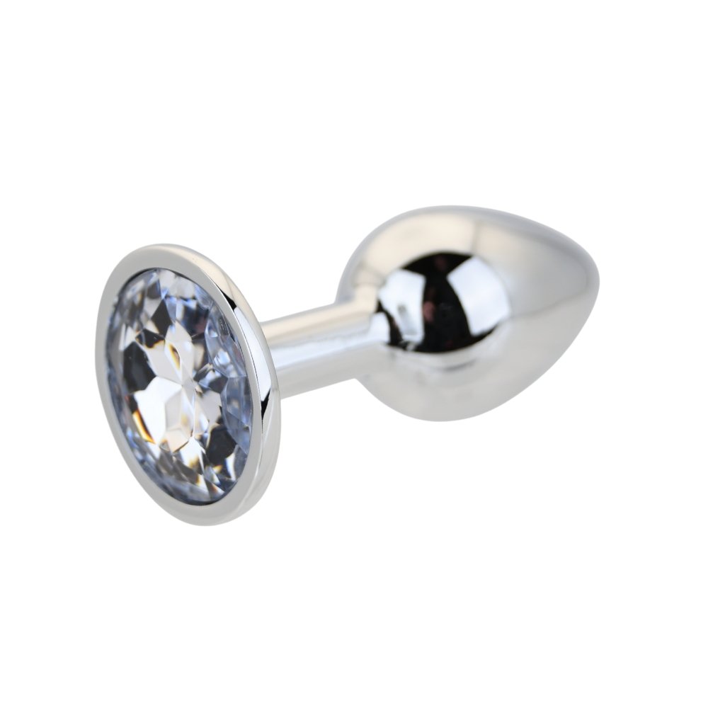 Toosh Silver Metal Butt Plug Small Clear Stone - Image 3