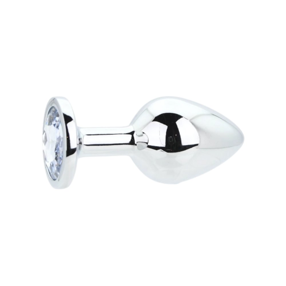 Toosh Silver Metal Butt Plug Medium Clear Stone - Image 3