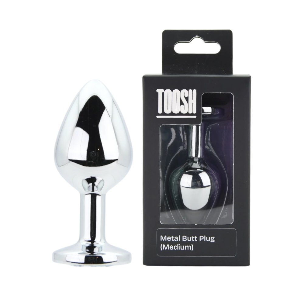 Toosh Silver Metal Butt Plug Medium Clear Stone - Image 9