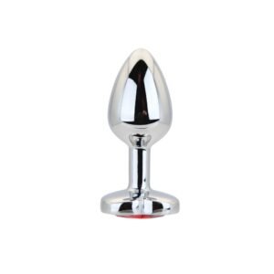 Toosh Heart Shaped Silver Butt Plug with Red Stone Small
