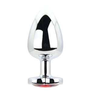 Toosh Heart Shaped Silver Butt Plug with Red Stone Large