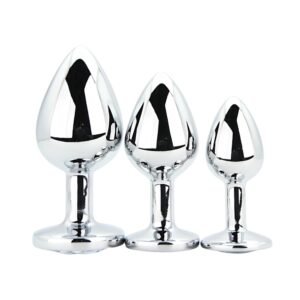 Toosh Metal Butt Plug Silver Set of 3 Clear Stone