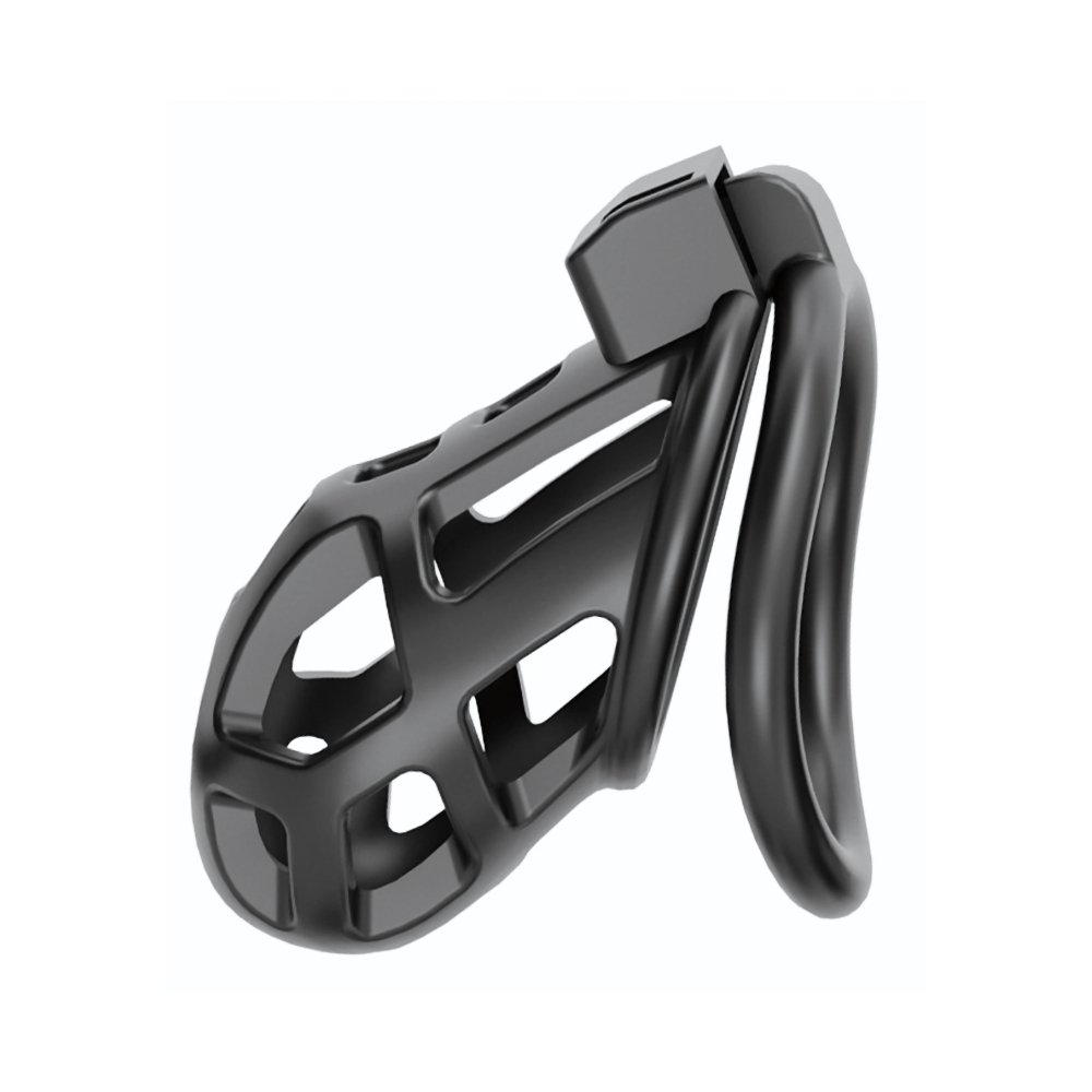 Impound Enforcer black chastity cage with open vented design and curved ring for secure fit