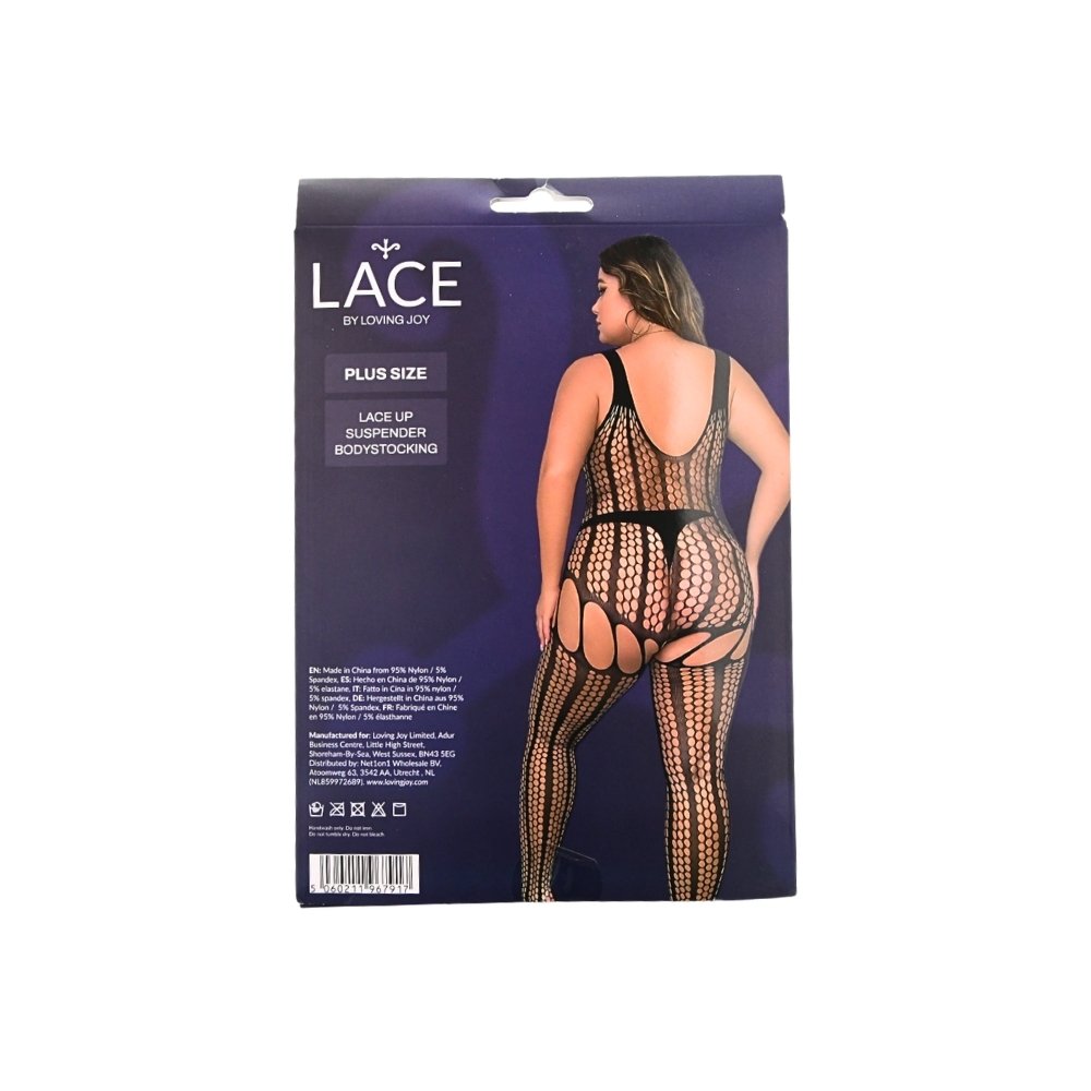 Lace by LJ Plus Size Lace Up Suspender Bodystocking - Image 8