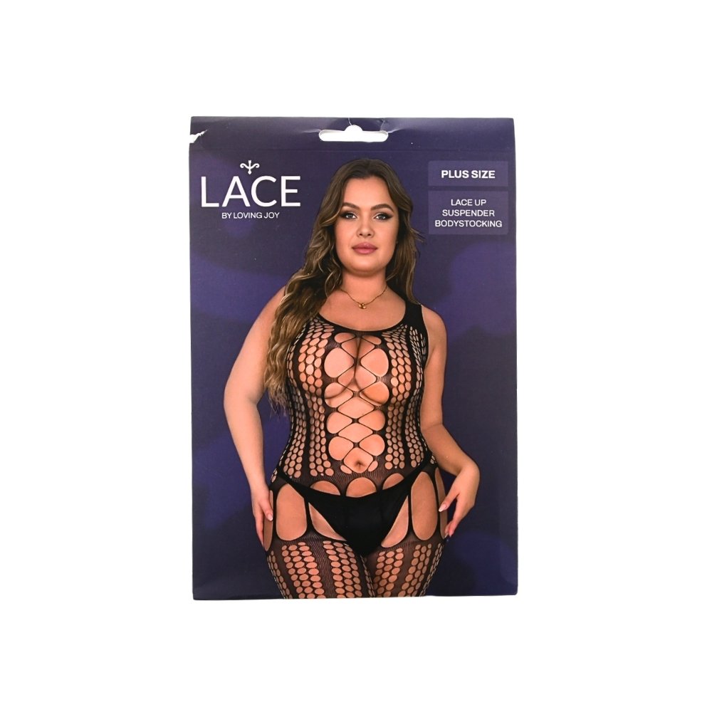 Lace by LJ Plus Size Lace Up Suspender Bodystocking - Image 7