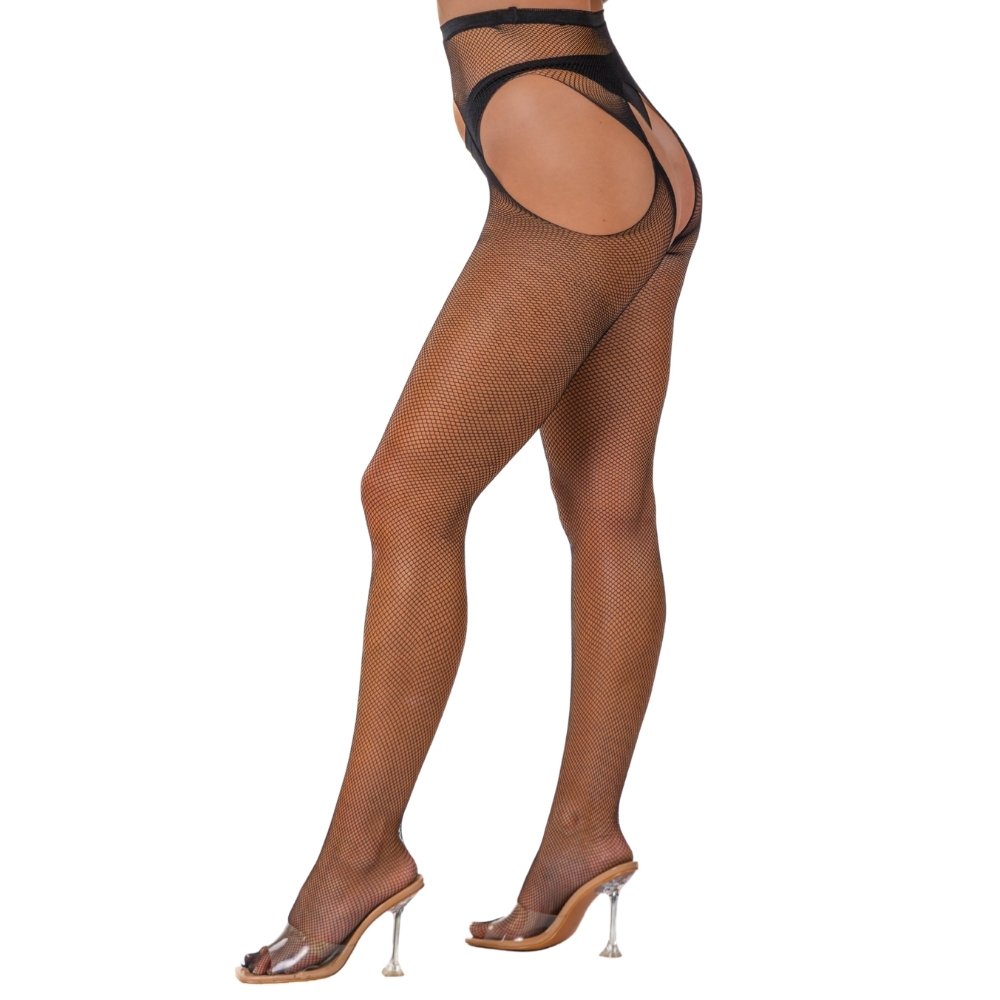 Lace by LJ Fishnet Crotchless Pantyhose Black - Image 2