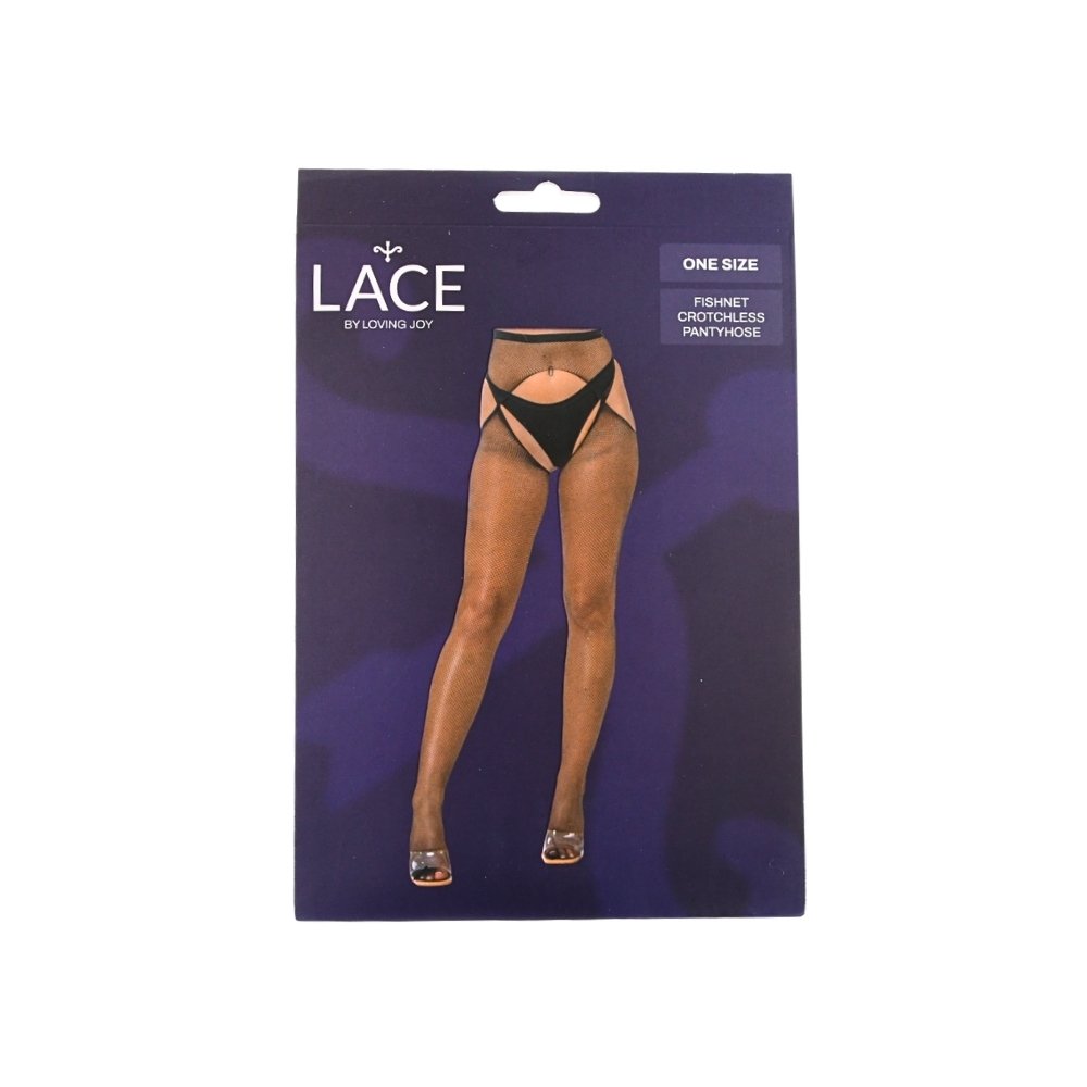 Lace by LJ Fishnet Crotchless Pantyhose Black - Image 4