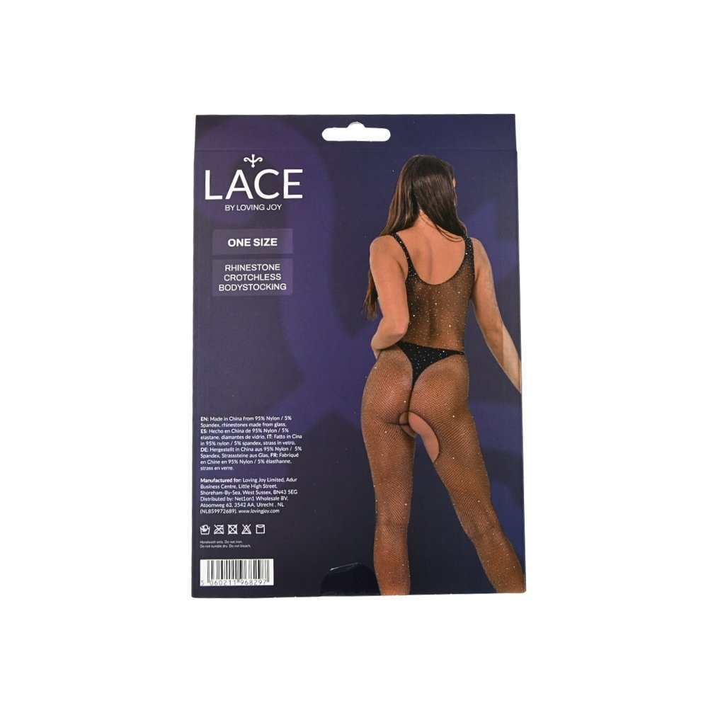 Lace by LJ Rhinestone Crotchless Bodystocking Black - Image 6