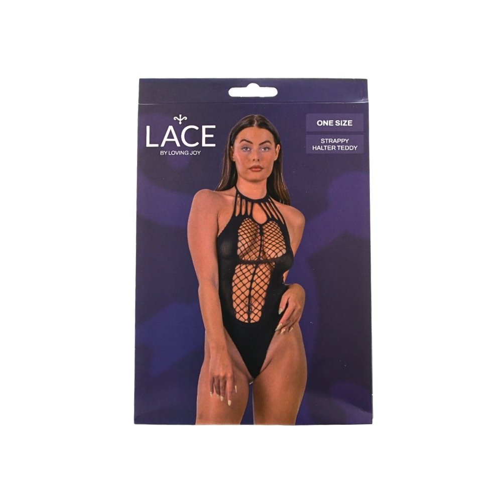 Lace by LJ Strappy Halter Teddy Black - Image 5