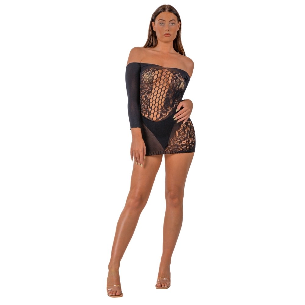 Lace by LJ Off the Shoulder Mini Dress Black - Image 2