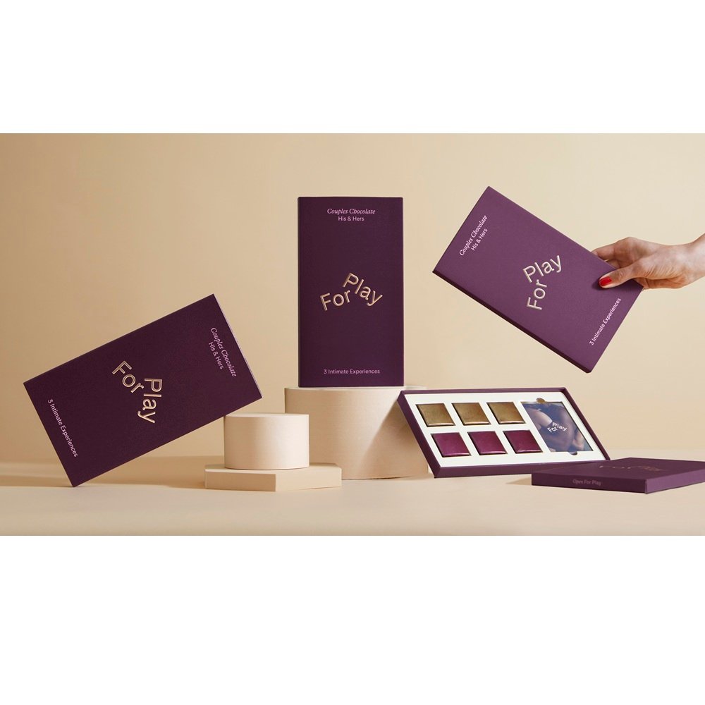 For Play Chocolates His and Hers Couples Chocolate Dark gift boxes with assorted chocolate squares