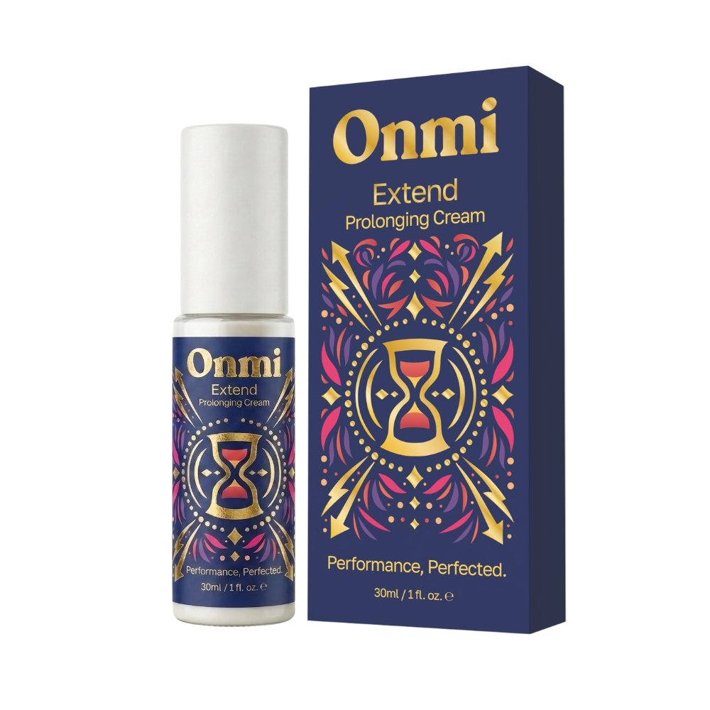 Onmi Extend Prolonging Cream 30ml bottle and box with hourglass design and gold branding