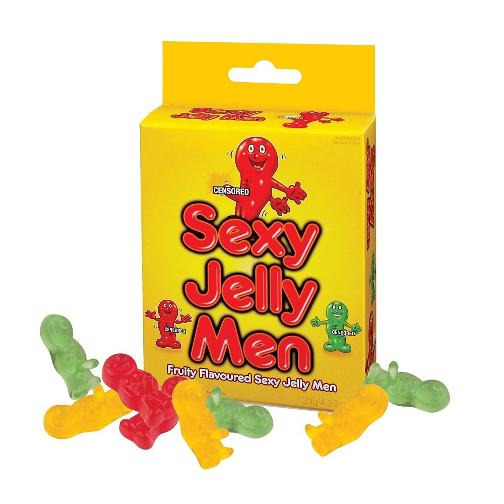Box of Spencer & Fleetwood Ltd Sexy Jelly Men with assorted red, yellow, and green jelly figures